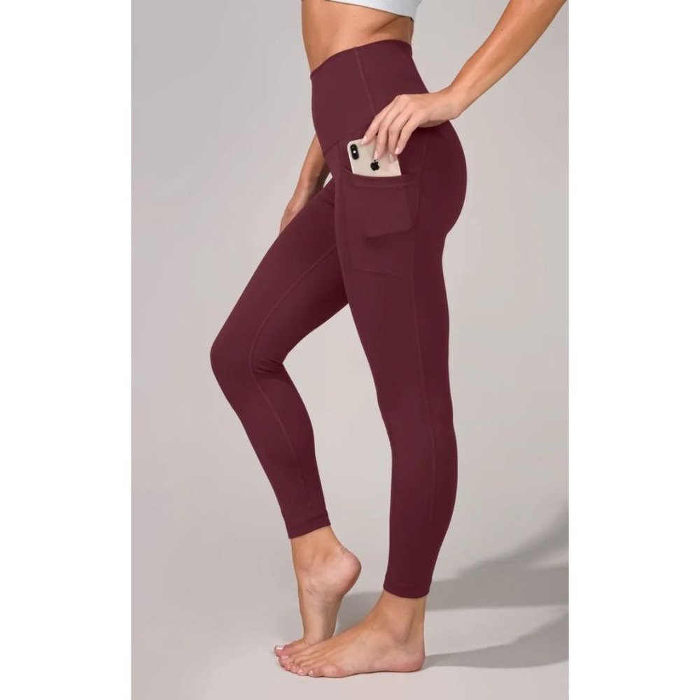 Yogalicious High-Waist Pocket Leggings in Maroon